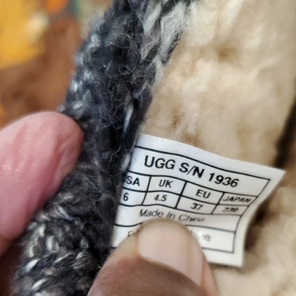UGG Gray Boots with Knit Cuff - 6